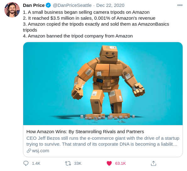 Dan Price Tweet on Amazon monopoly